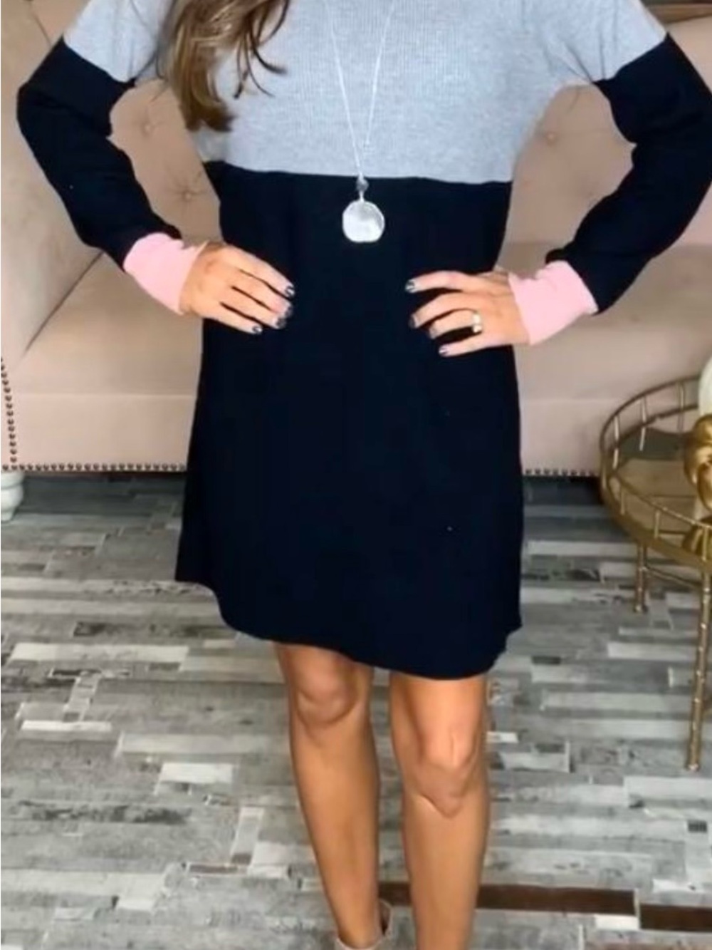 Staccato Colorblock Knit Sweater Dress - Black, Gray & Pink